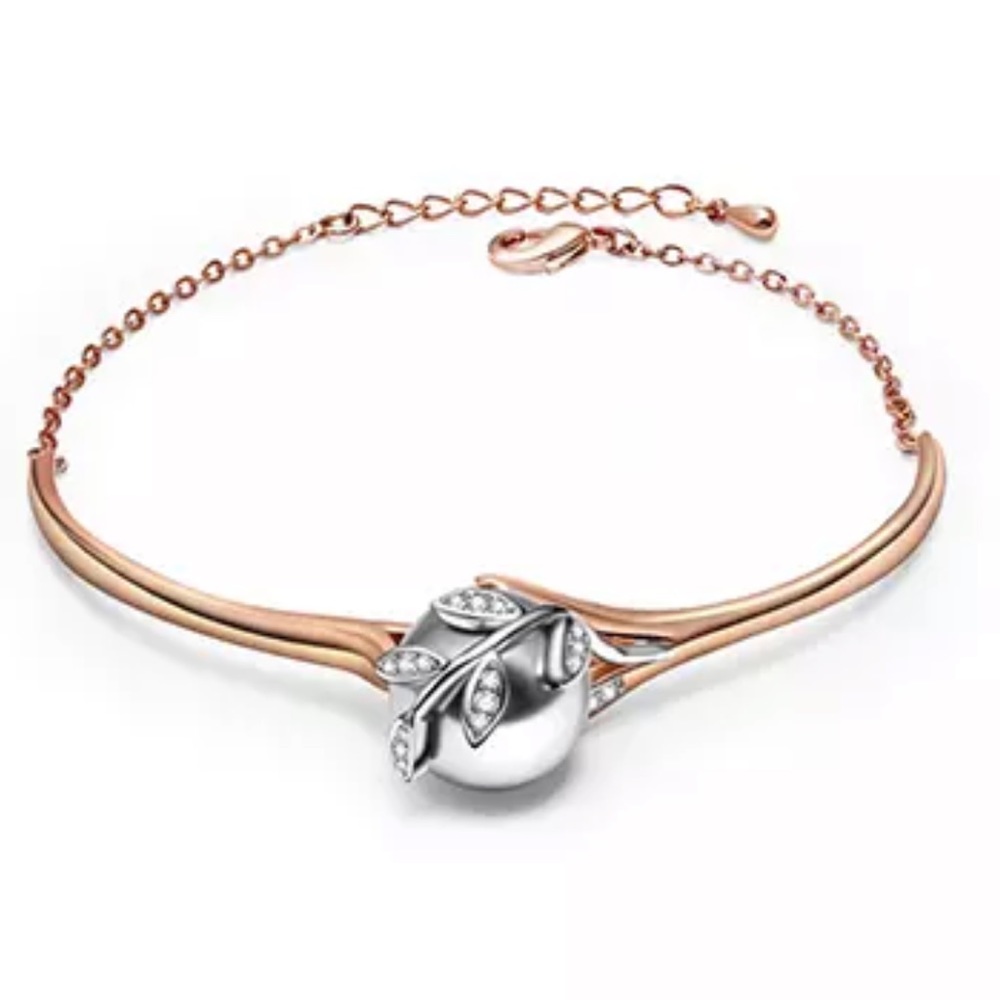 Rose gold plated Grey pearl bangle bracelet NEW